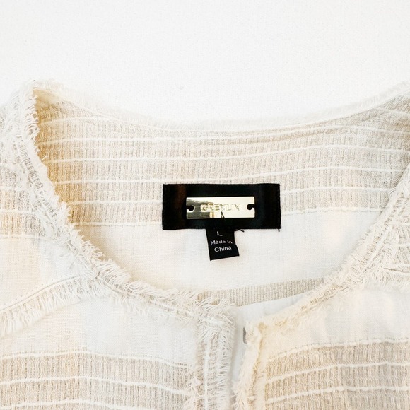 Greylin Joselyn Striped Jacket Fringe Detail Cream Size L - Picture 3 of 7